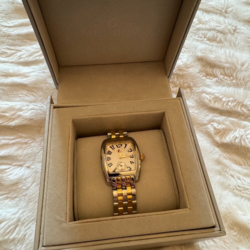 NWT Michele Urban Mini Two-Tone 18K Gold Plated Watch - Picture 2 of 14